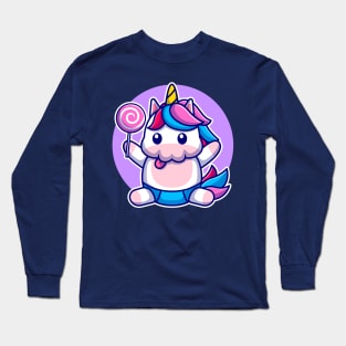 Cute Baby Unicorn Holding Candy Cartoon Long Sleeve T-Shirt